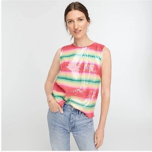 J. Crew Sequin Stripe Tank Top Size Small - Picture 1 of 11